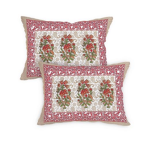 Image of RajasthaniKart Pure Cotton 144 TC Printed Double /Queen Bed Elastic Fitted Bedsheet with 2 Pillow Covers - All Around Elastic | 60 inchx78 inch, Fits Up to 8 inch Mattress | Jaipuri Print, 5293