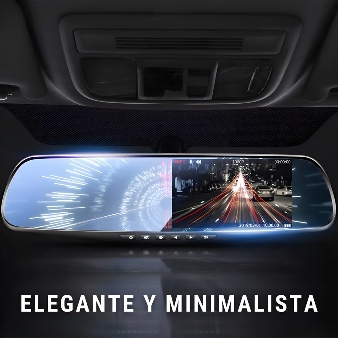 Espejo Retrovisor con Doble Cámara 1080P HD, Visión Nocturna, Grabación Automática Delantera y Trasera, Fácil Instalación Universal para Coche