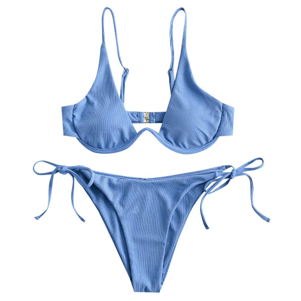 ZAFUL Damen Zweiteiliger Bügel Bikini-Set, Leopardenmuster Criss Cross Push Up High-Cut Gepolsterte Bikini Badeanzug