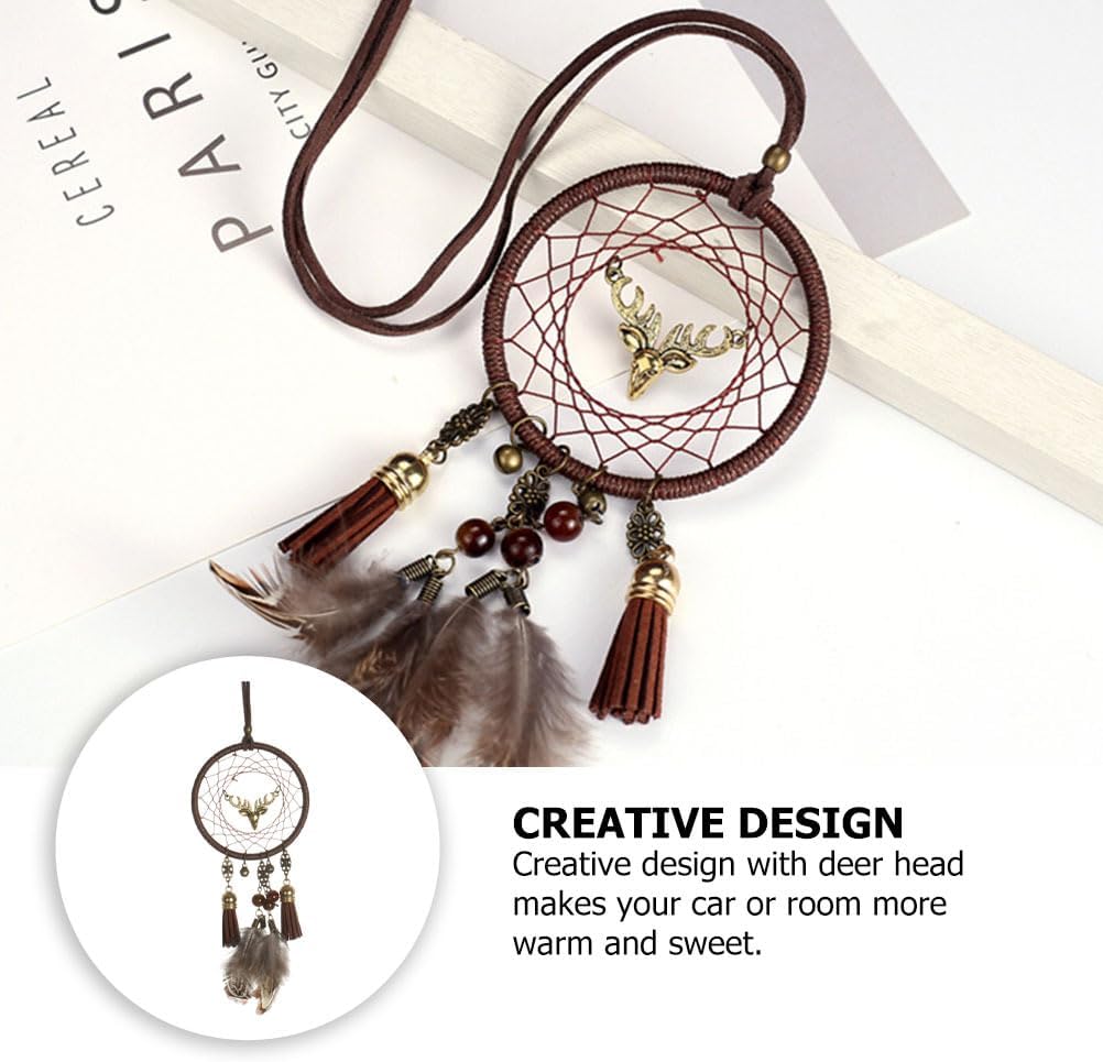 Ciieeo Dream Catcher Hanging Pendant with Deer Head Feather Car Decoration 9.84X2.95X0.39In Wall Art for Home Office Bedroom Gift