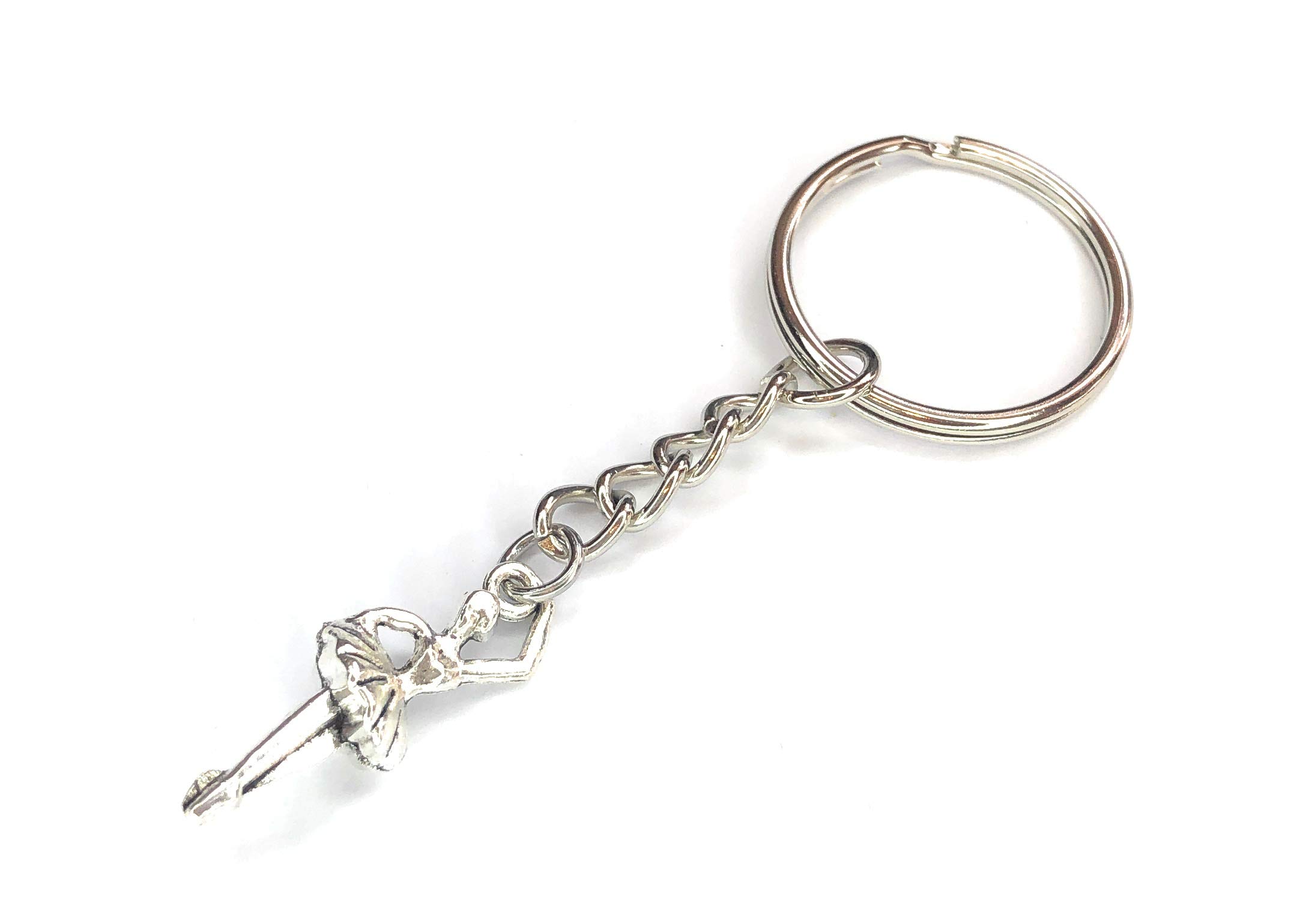 Ballerina Ballet Dancer Charm Keyring Key Ring with Silver Tone Keychain