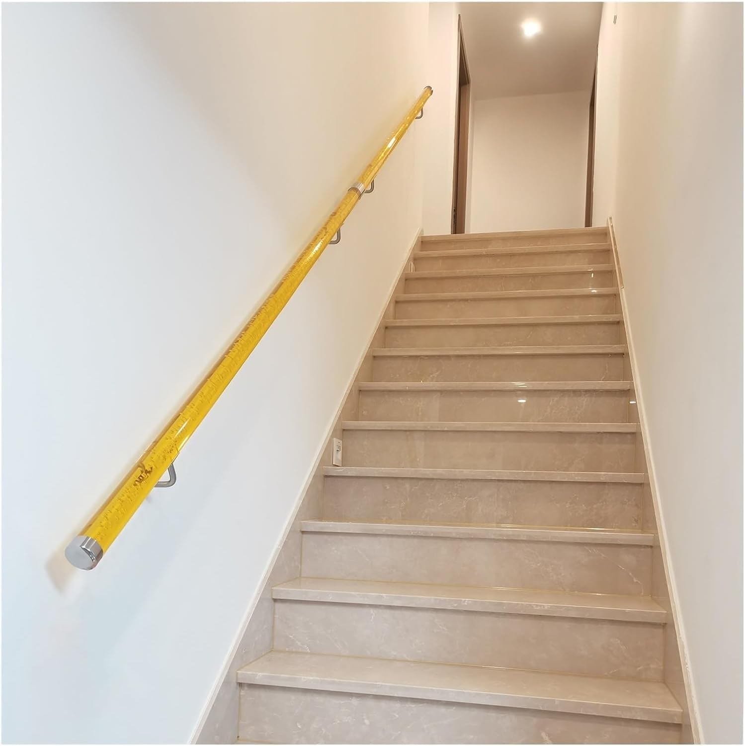 Indoor Stair Handrail Clear Acrylic Stair Railing Handrail, 0.5M-6M Long Staircase Handrails with Gold/Silver Brackets, Wall Grab Rails for Home Garden Corridor Lofts