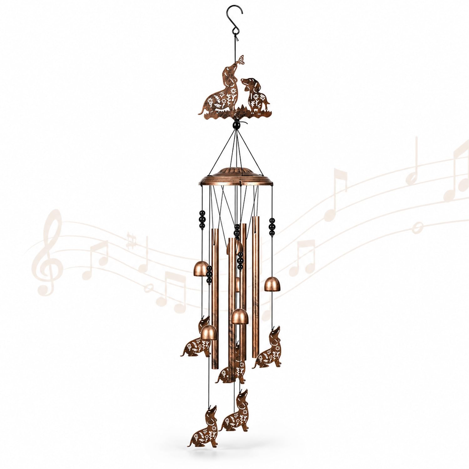 Stainless Steel Wind Chimes with Sausage Dog Design, Vintage Brown Wind Chimes for Garden Decor, Sausage Dog Gifts for Friends and Family