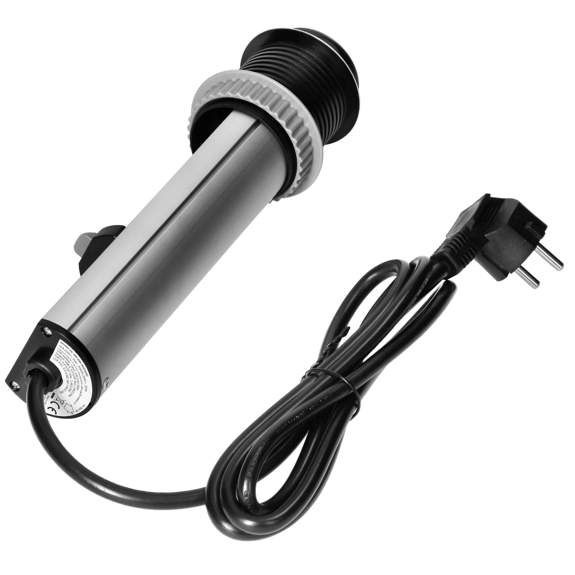 Torretta Multipresa Ø60 mm 3 x Prese Schuko e 2 x USB A e C - Cavo da 1,5m INOX Ciabatta Multipresa a Scomparsa IP20 per Cucina Ufficio Sala Conferenze