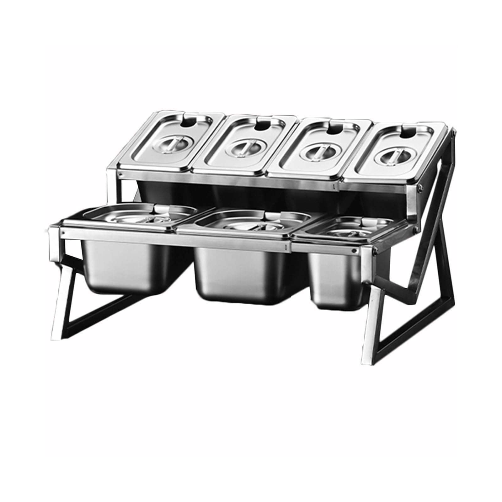 WDSOPK 6 Pans Stainless Steel Retractable Standing Spice Rack Box With Cover,2 Row Compartments Organizer Holder,Countertop Multiple Storage Seasoning (17.3x14.6x10.4in)
