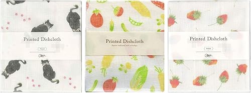 Nawrap Juego de 3 paños de cocina estampados, gato negro + frutas y verduras + fresas