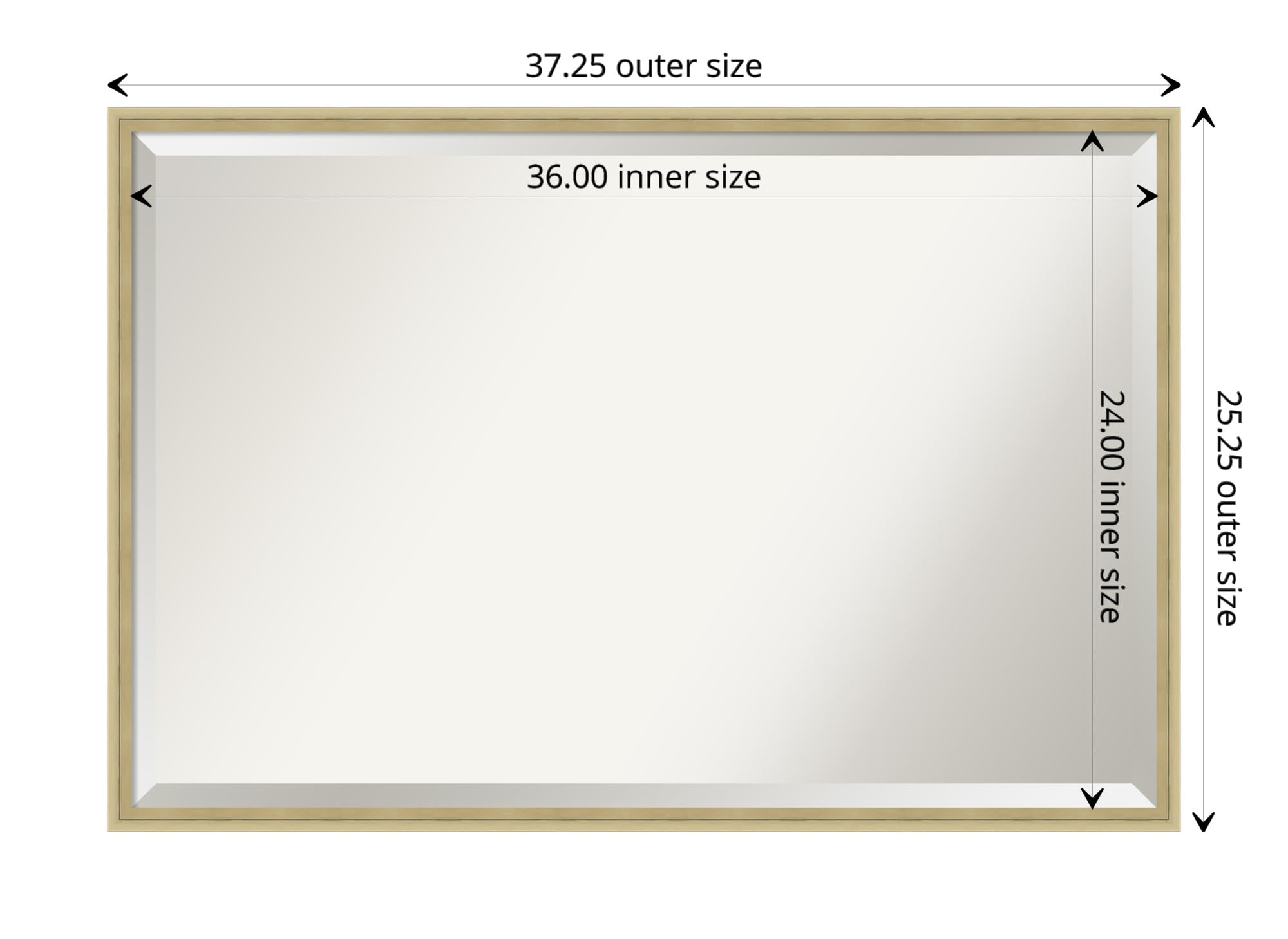 Miroir Décoratif Biseauté Encadré Bois - Format Carré 46x46cm - Finition Champagne Craquelé Doré