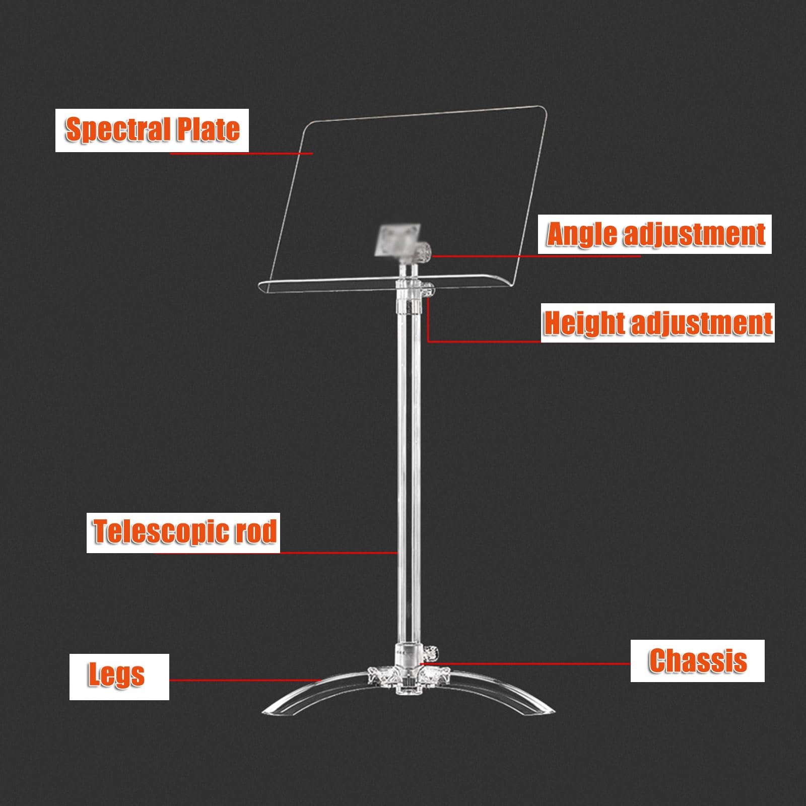 Leggio per Spartiti Regolabile, Leggio per Conduttore in Acrilico Trasparente, Supporto Professionale per Spartiti, 91-141 Cm Sollevabile, Stabilizzante, per Chitarra, Ukul,
