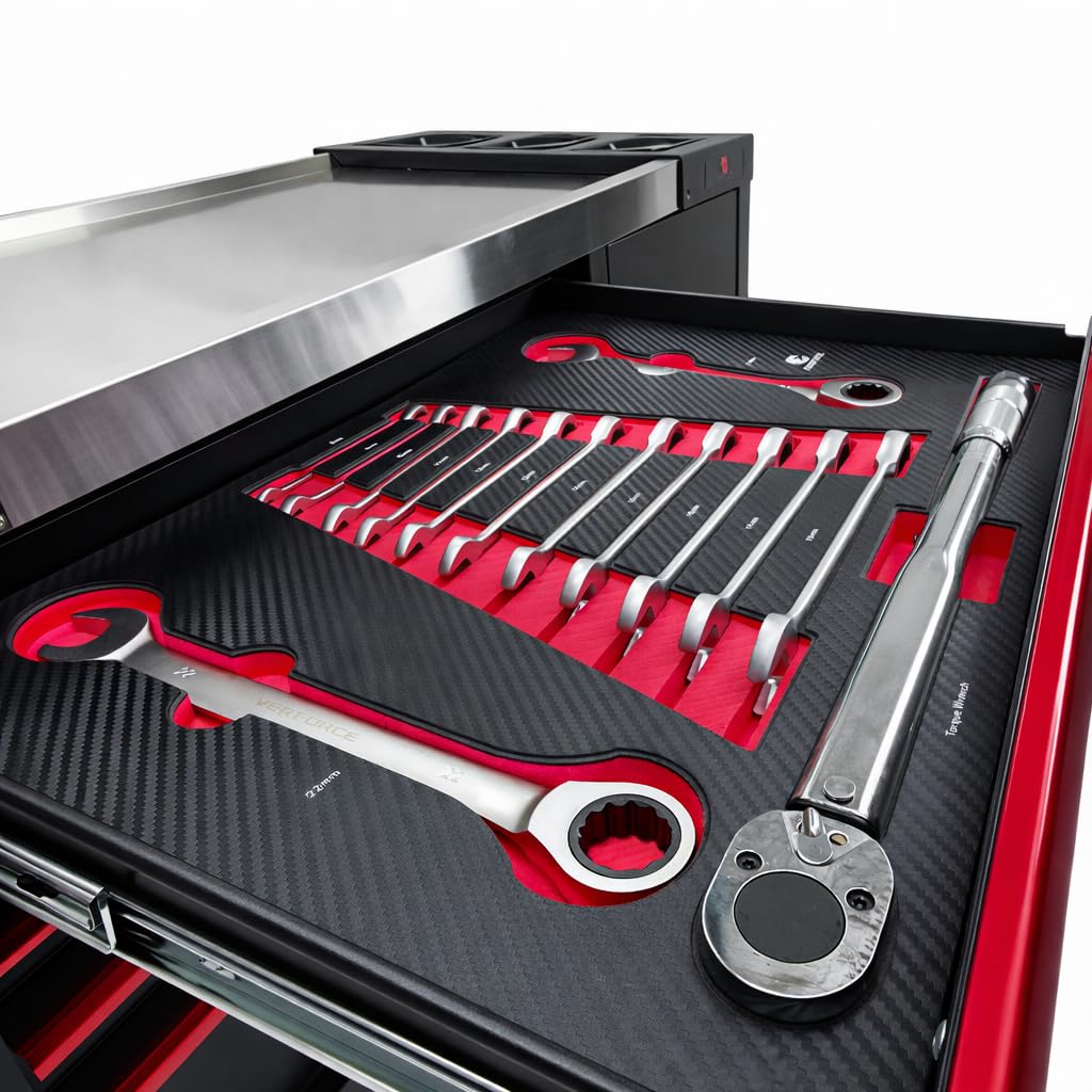DeTec. Chariot à outils XXL rempli d'outils | 7 tiroirs équipés | Servante d'atelier automobile aspect carbone | Boîte à outils de voiture équipée d'outils professionnels