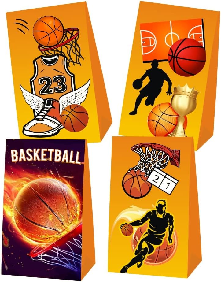Miniatura 4 de BNFUO 12 bolsas de regalo de fiesta de baloncesto para decoración de fiesta de cumpleaños temática deportiva