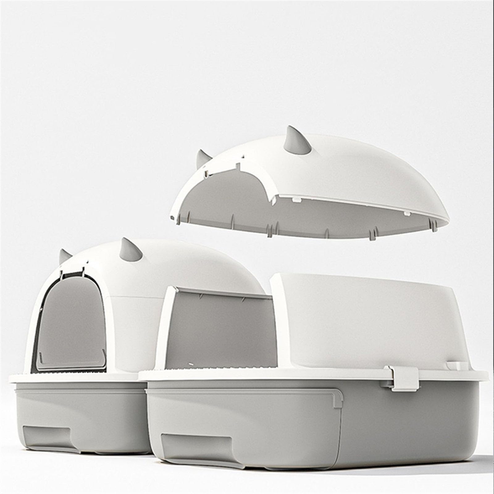 Exclusivo para Gatos y Perros Bandeja de Arena for Gatos pequeña for Completamente Cerrada for con Tapa Antifugas e Inodoro, fácil Instalar y Limpiar para Interiores(Grey)