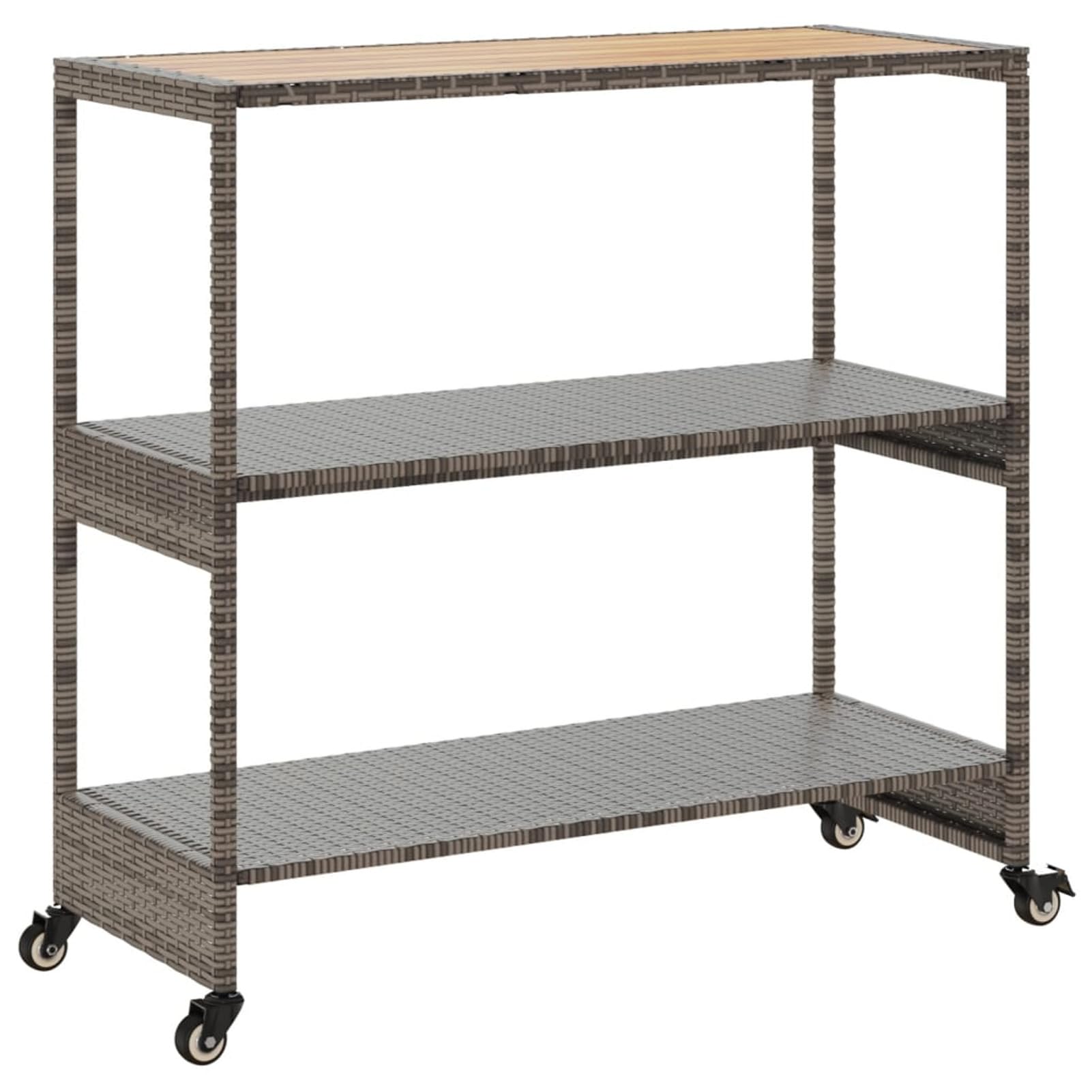 Carrello da Bar 3 Livelli Grigio Polyrattan e Massello Acacia,Carrello Portaoggetti da Cucina,Carrello Portaoggetti,Carrello Salvaspazio-368724