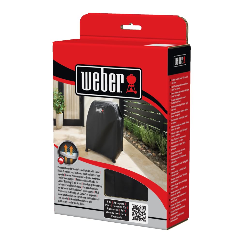 Weber Funda Premium para Barbacoa Lumin con Soporte, Tejido Transpirable Resistente a Rayos UV y Agua, protección fiable Frente a Viento y Clima, fijación con Velcro, Negro (3401289)