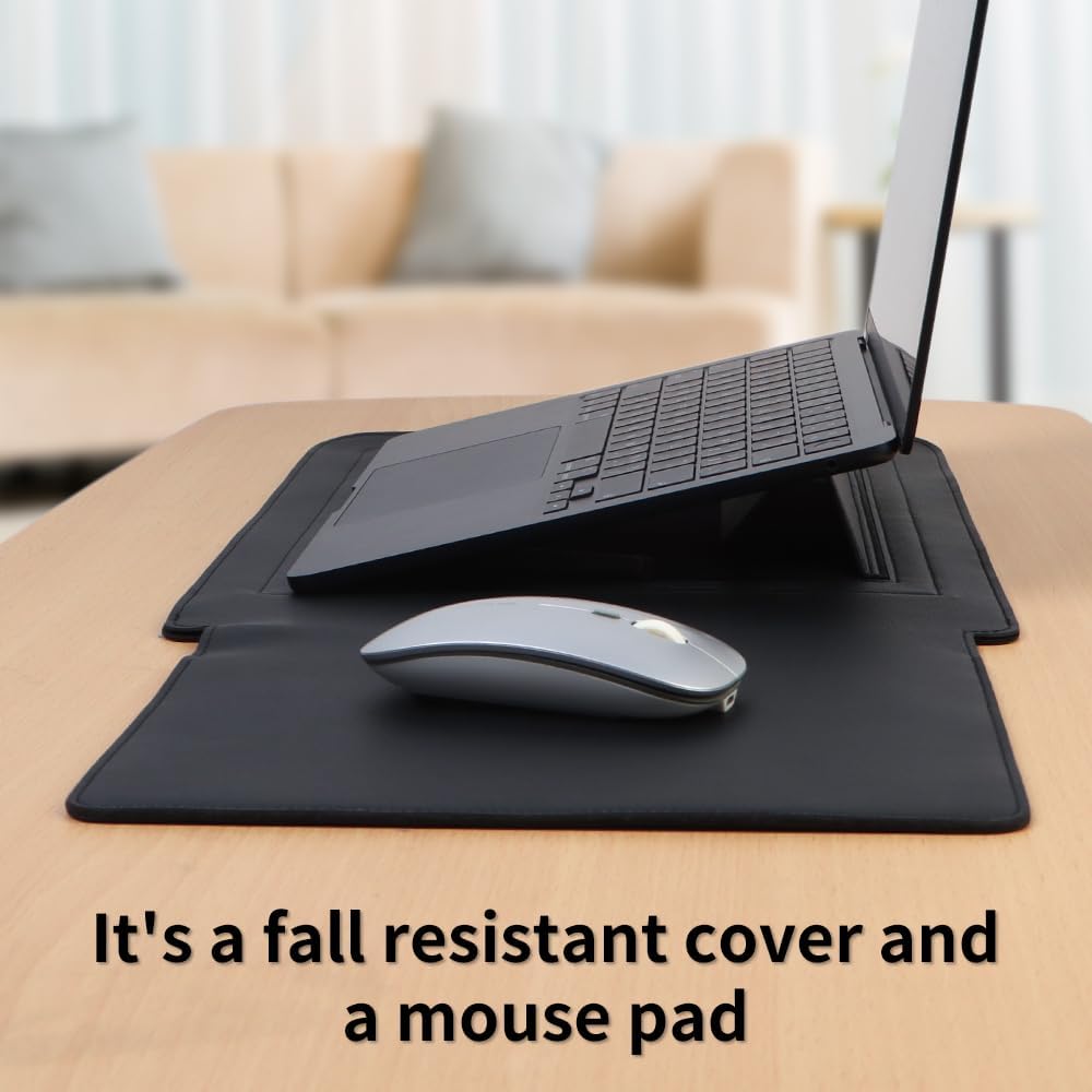 IMMOENUC - Laptop Sleeve Case with Stand for MacBook Pro 16 A3186/A3403/A2991/A2780/A2485/A2141 M4 M3 M2 M1 Pro/Max 2024/2023 MacBook Air 15 A3241/A3114/A2941 16 inch PU Slim Bag with Mouse Pad（Black）