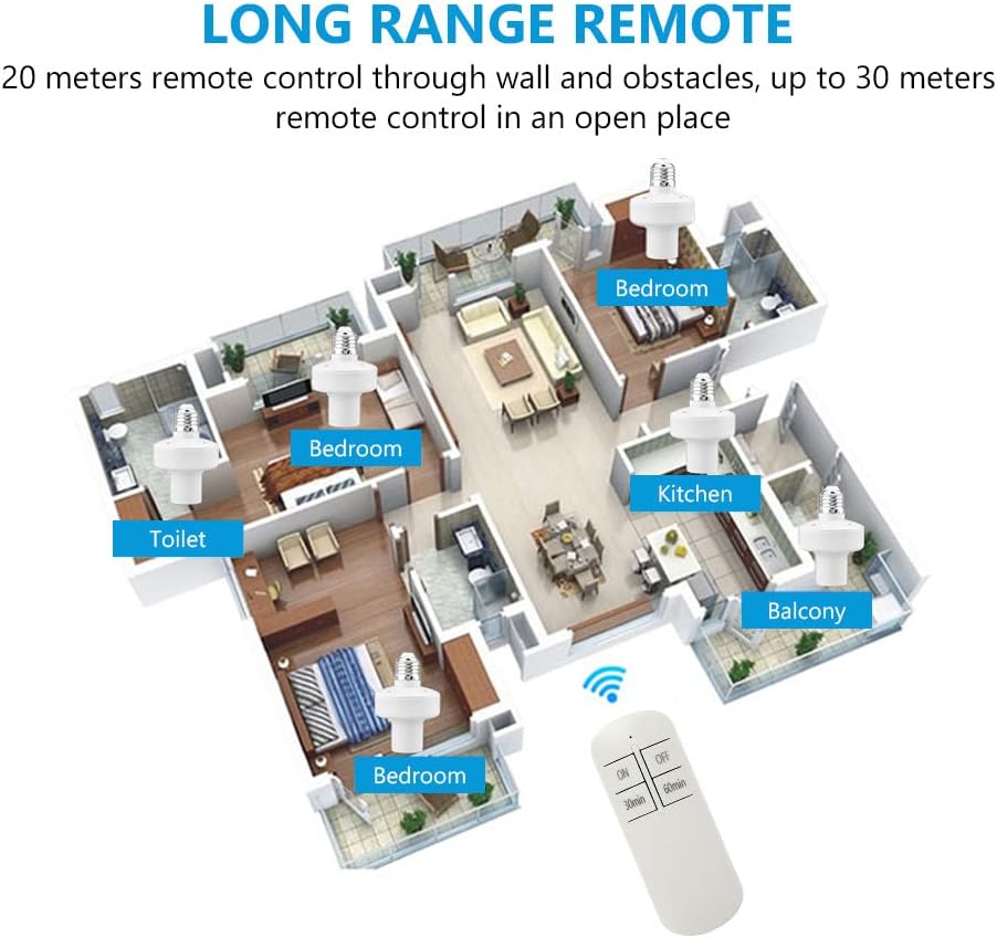 QIACHIP Remote Control Light Lamp Socket E26 E27 Bulb Base Holder, Wireless Light Switch Kit with Timer