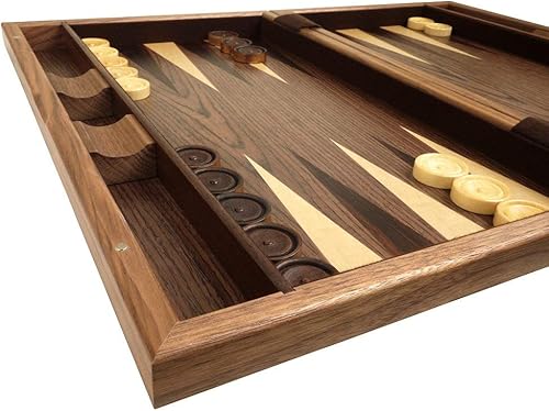 Miniatura 3 de Juego de backgammon de madera clásica de 19 pulgadas, caoba/nogal con incrustaciones de diamante