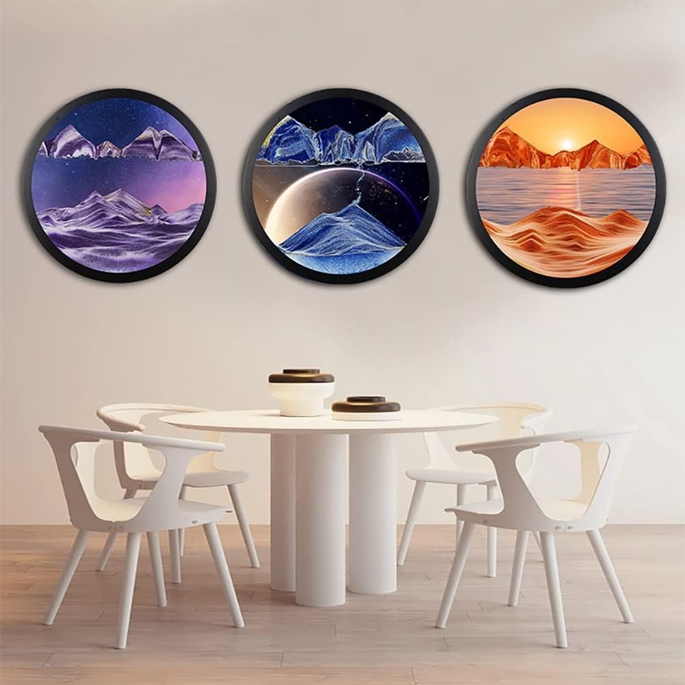 3D Dynamic Sand Art Liquid Motion, Round Glass,Moving Sand Art Picture Sandscapes In Motion Round Glass 3D Deep Sea Sandscape In Motion Display Flowing Sand Frame Relaxing Desktop Home Office ( Color