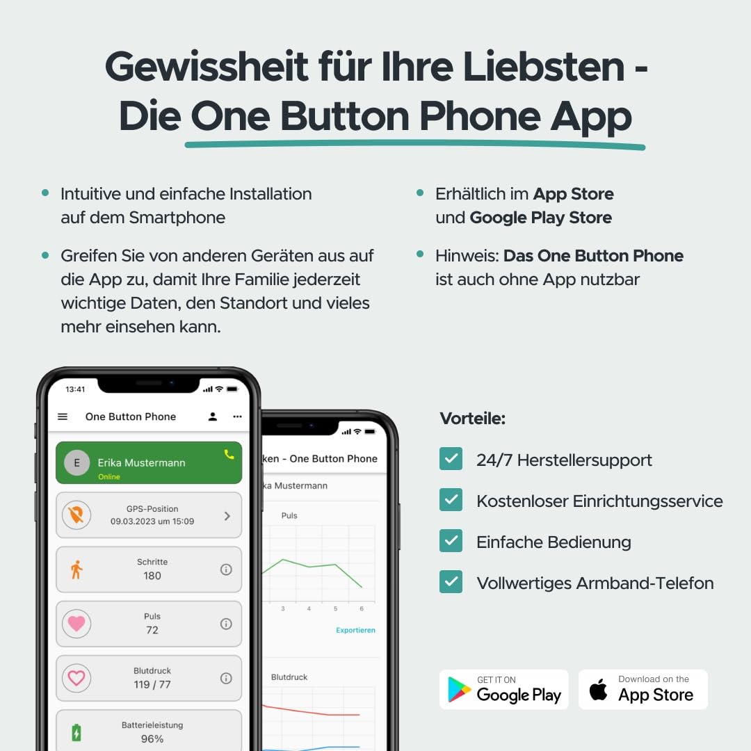 Notfall Uhr mit SOS-Notrufknopf - GPS-Ortung, Sturzerkennung, Telefonfunktion, SIM-Karte dabei, freie Tarifwahl & Kein Abo, Vitaldaten, Familien-App | GPS-Ortung, Sturzerkennung, Telefonfunktion, mit SIM-Karte aber freier Tarifwahl, Kein Abo, Vitaldaten,