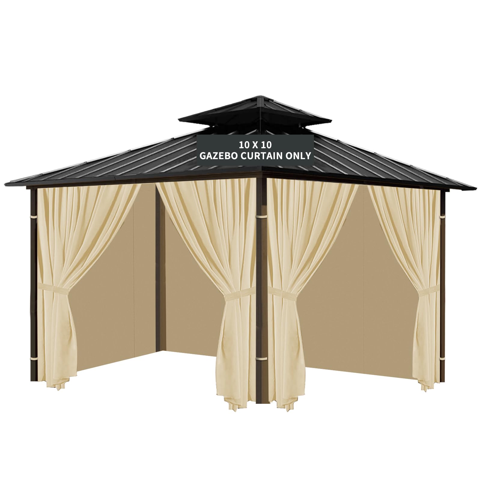 Gazebo Universal Replacement Privacy Curtain, 10'X10' Gazebo Curtains Outdoor Waterproof, 4-Panels Sidewall with Zipper for Patio, Garden and Backyard (Only Curtains, 10'X10', Khaki)