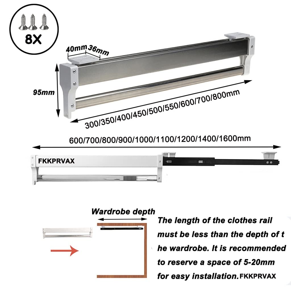Asta appendiabiti estensibile per armadio, resistente, appendiabiti estraibile per pantaloni e cappotti, 80 cm, carico 25 kg, per lavanderia o armadio
