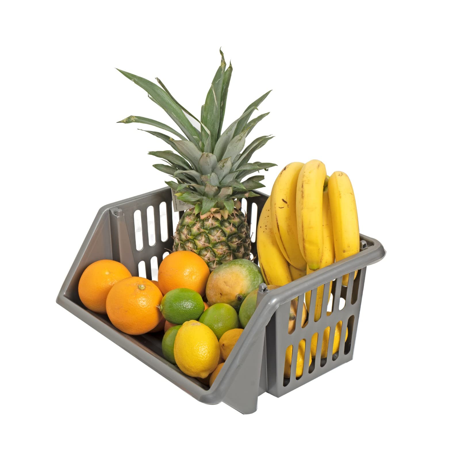New Stacking Baskets Storage Veg Rack Plastic Stackers, Creme, Grey, Length 36 cm x Depth 30 cm x Height 17.5 cm (Grey, 1 rack)