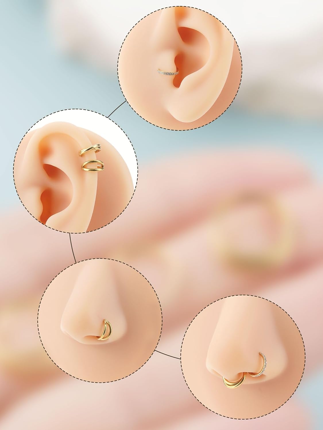 3PCS Nose Rings Hoops 316L Surgical Steel Double Hoop Nose Rings Hinged Septum Ring Cartilage Helix Rook Tragus Daith Earring Hoops 7mm 8mm 9mm - Image 5