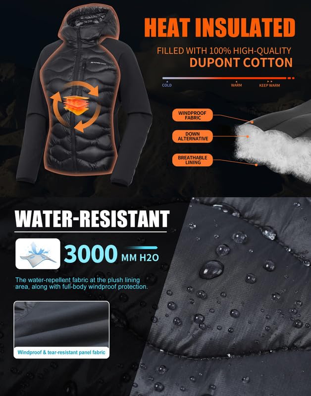 Pioneer Camp Veste Hybride Femme Légère et Coupe-Vent avec Capuche, Respirante et Imperméable – Veste de Running Automne Hiver pour Golf, Sport et Plein Air