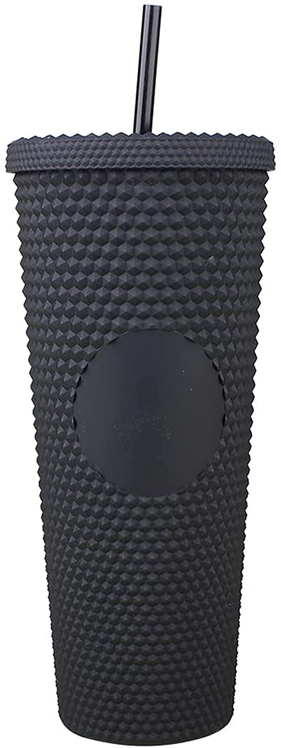 24Oz Water Cup Straw Cup Studded Tumbler And Straw With Leak Proof Lid Iridescent Matte and Multi-Colored For Iced Coffee Tumbler Color (Matte Black, Fully Studded)