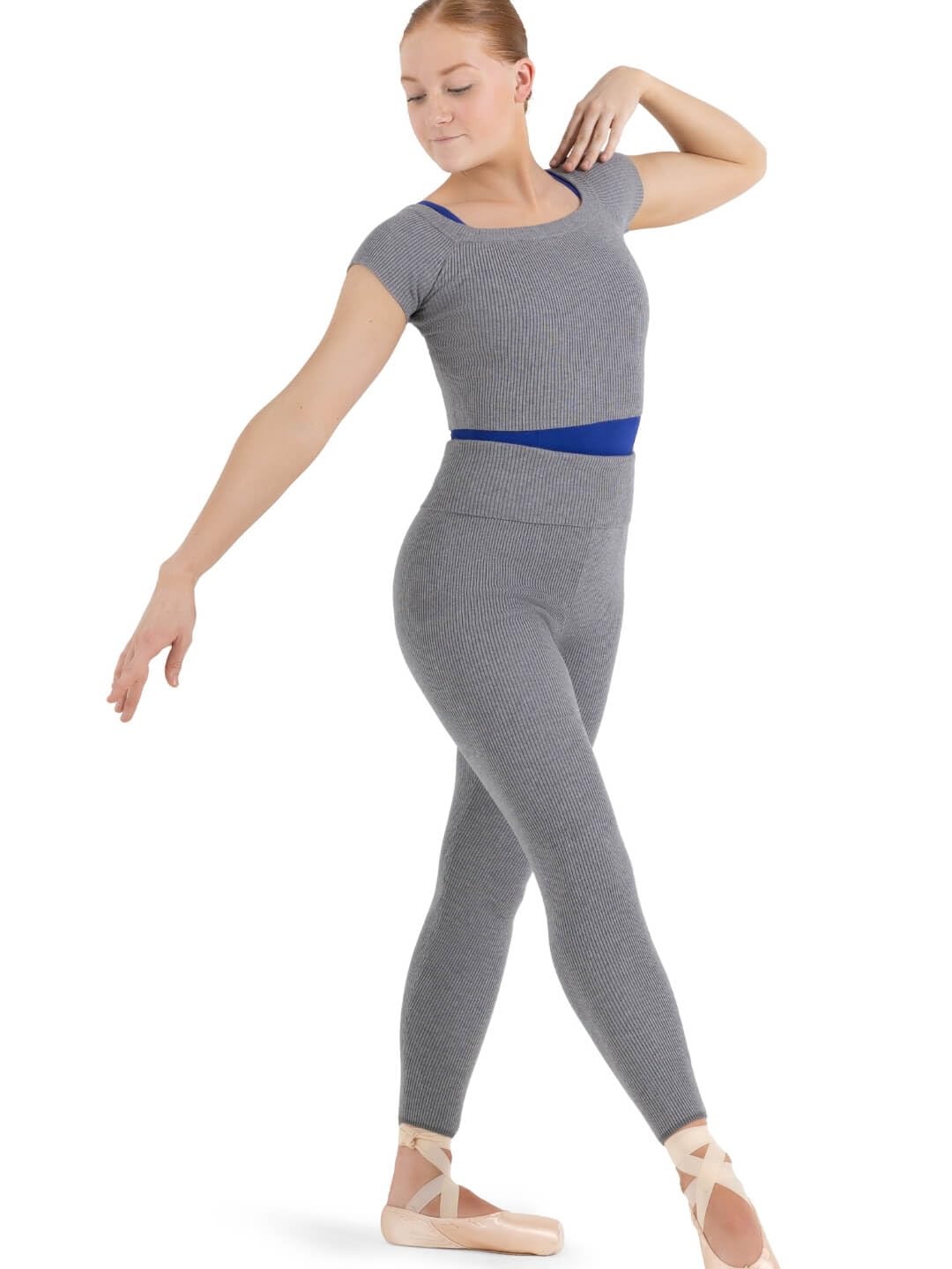 Capezio Ca1Ev 126 Ribbed Sweater Knit Legging Warm-Up Knits - Heather Grey, Medium