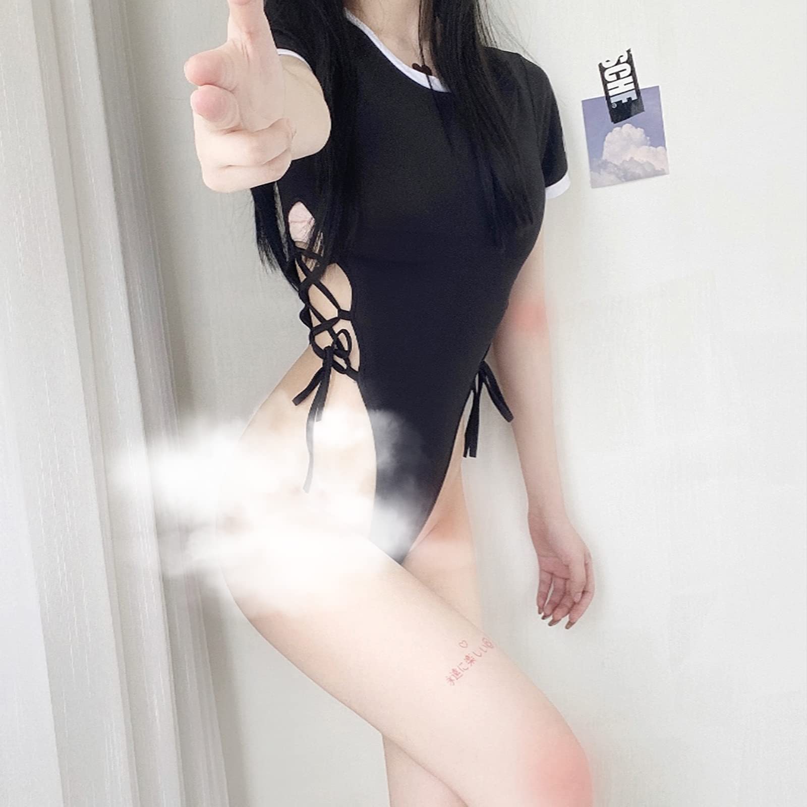 YOMORIO Womens Cute Japanese Uniform Lolita Anime Cosplay Lingerie Tie-Side Jumpsuit: Black