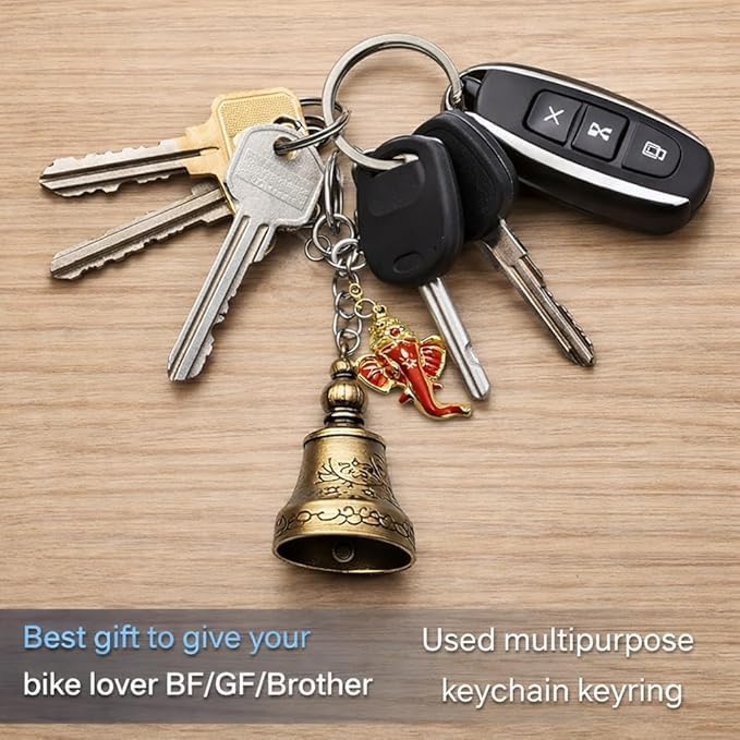 Image of Guardian Bell Keychain for Bike & Car | Tibetan Metal Evil Eye Bell | Good Luck & Protection Charm | Heavy Premium Key Ring for Riders & Vehicles