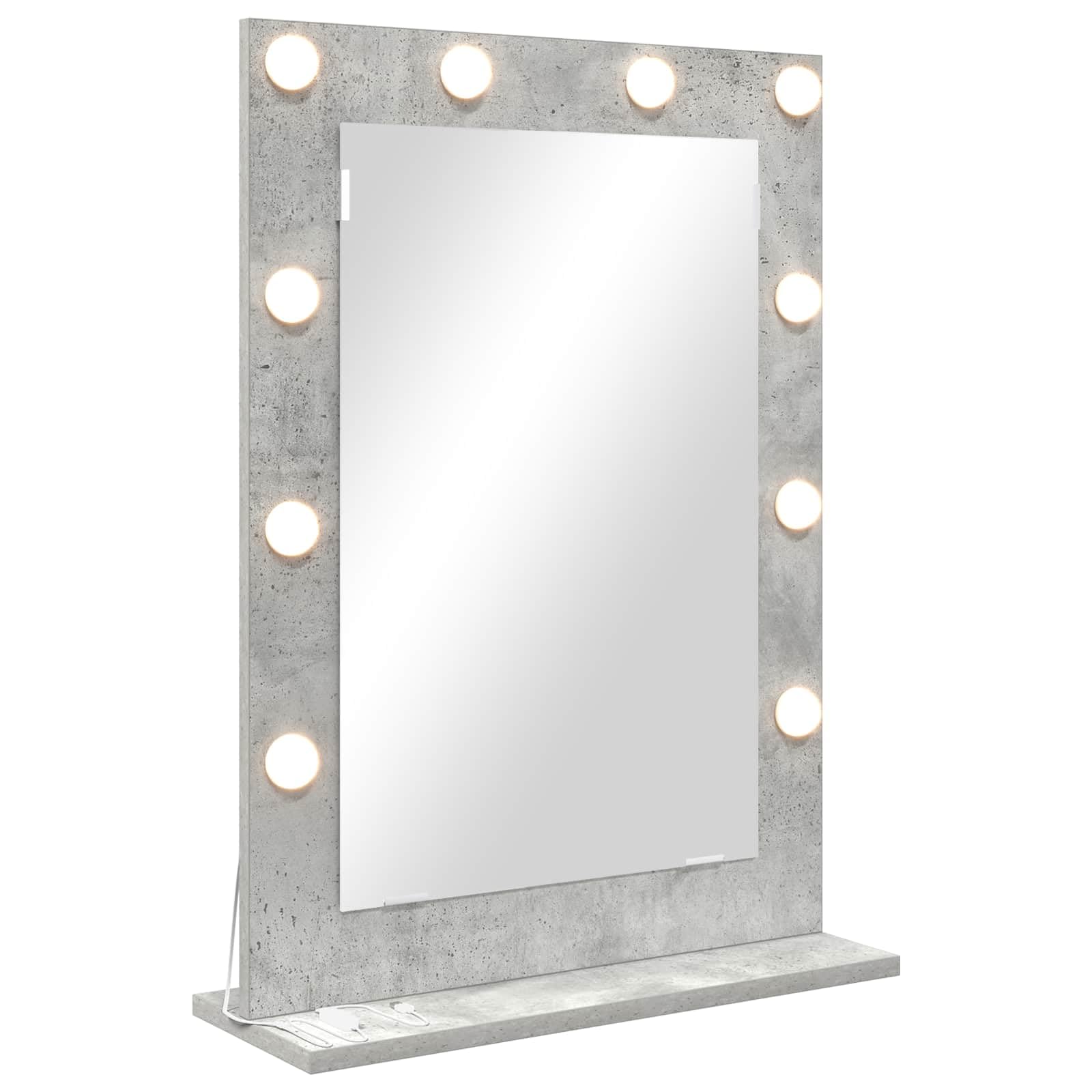 KGHFDVB LED Vanity Mirror Rectangular Concrete Grey 70 x 50 x 18 cm, Plane Mirror for Bedroom with Integrated Warm White LED Strip Lights, USB Powered Glass and Engineered Wood Vanity