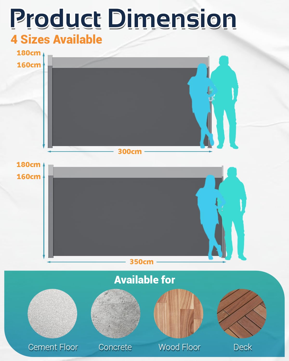 UNIONLINE Seitenmarkise Ausziehbar 350x180cm, Sichtschutz | Sonnenschutz Markise, wasserdichter Faltbarer Sichtschutz für Garten Balkon & Terrasse, Dunkelgrau