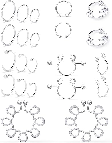 SCERRING Anillo de pezón falso de acero inoxidable para la cara sin perforación, anillos de pezón con clip, joyería de piercing de cuerpo sintético