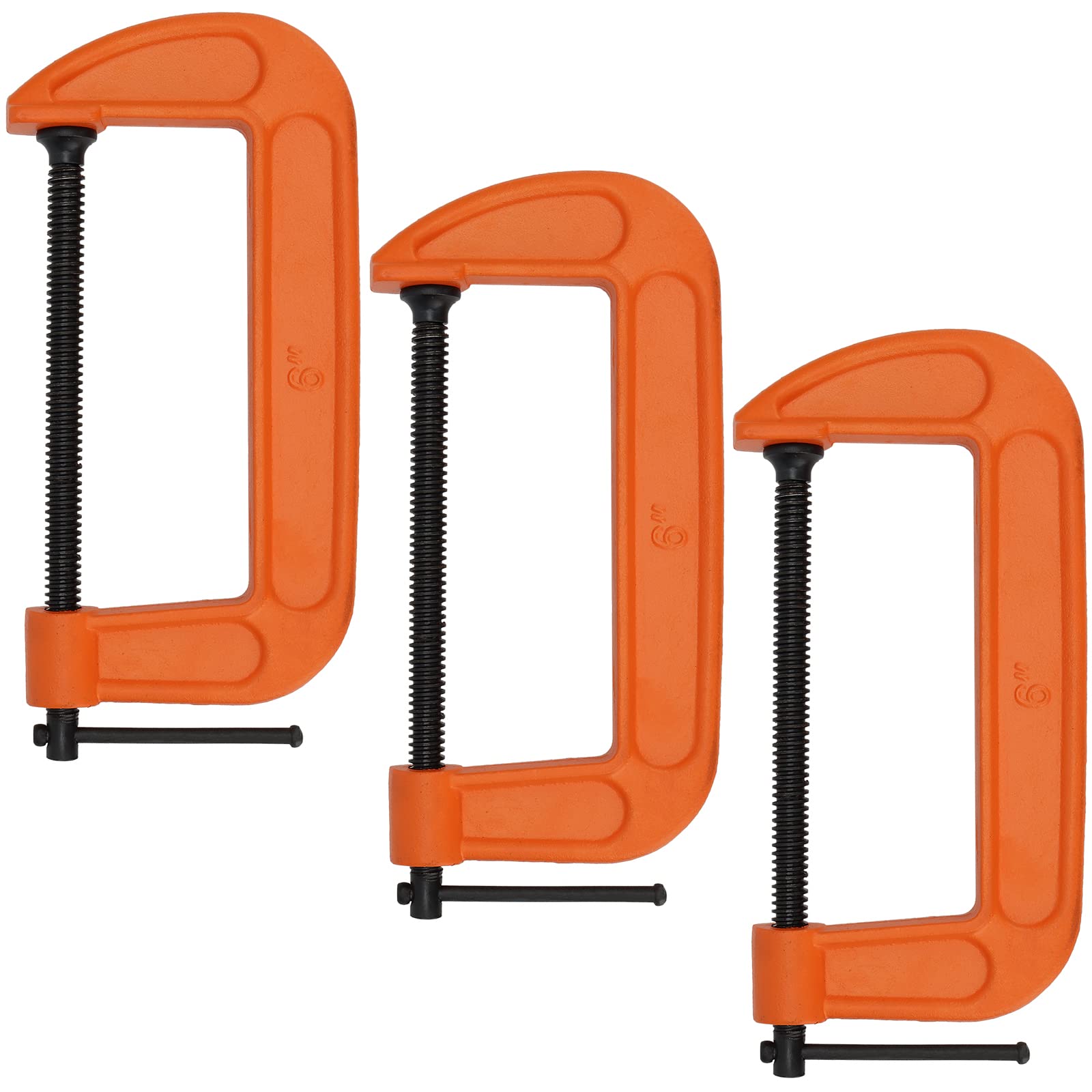 FUNSUEI 3 PCS 6 Inch C Clamps, Heavy Duty C Clamp Set, Maximum Opening 6.2 Inches Large G Clamps for Woodworking, Building, Welding, Orange