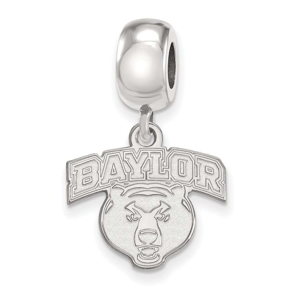 Sterling Silver Rh-plated LogoArt Baylor University Small Dangle Bead, Sterling Silver