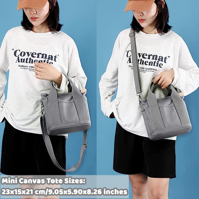 Image of Canvas Tote Bag for Women,Small Totes Bags with Zipper Crossbody Purse with Pockets Large Shoulder Handbag,2 Sizes