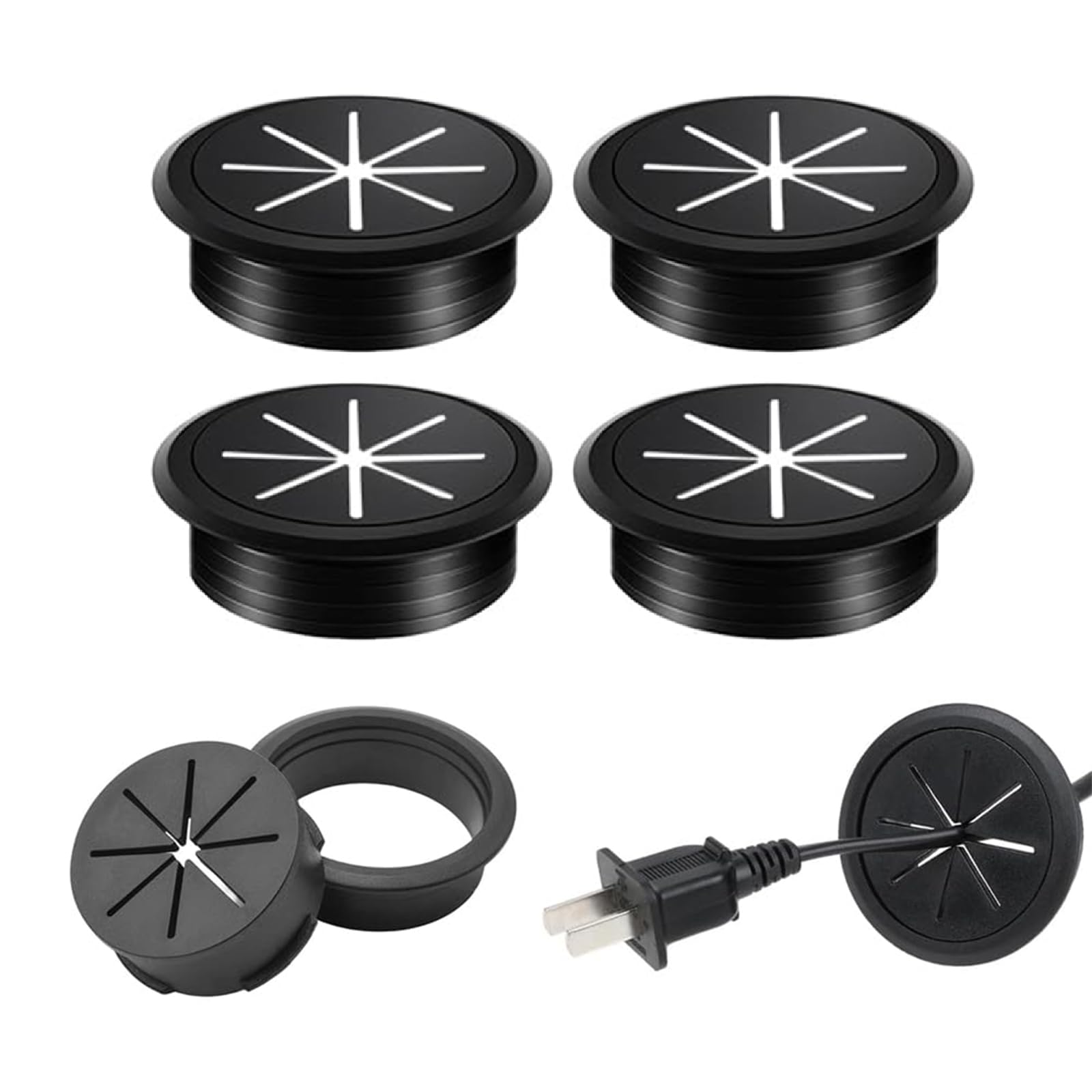 Desk Cable Hole Covers,Desk Grommets Round Rubber Cable Grommets,4 PCS,2 Inch (50 mm),Grommet Hole Cover with Hole Saw for Wires Cables Through for Computer Tables and Desks (Black)