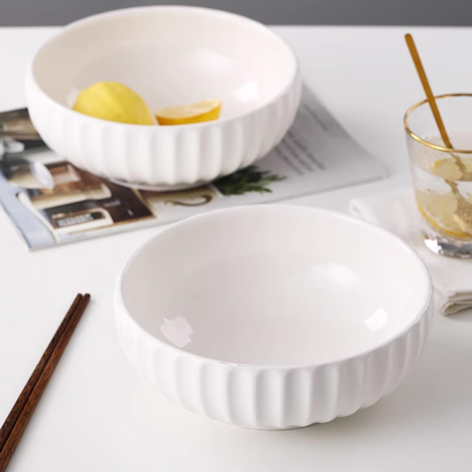 Bol de céréales Grand bol à soupe, grand bol à soupe domestique, trois types de bols grands, moyens et petits, grand bol à soupe en céramique, bol à salade Bols à soupe pour la cuisine(10inch)