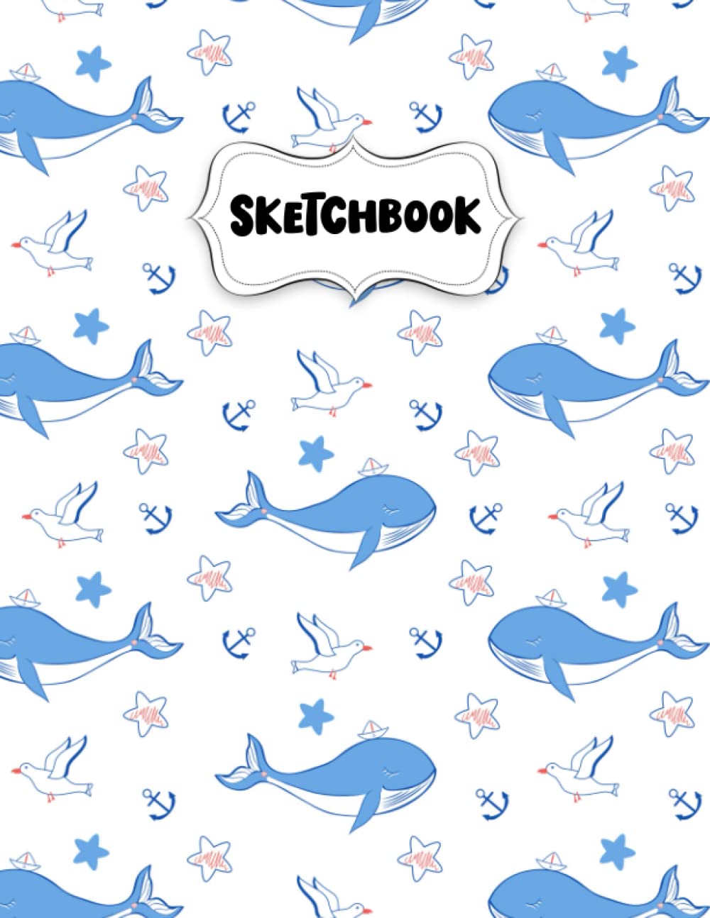 Independently Published Sketchbook: Pretty Whales Sketch Book for Drawing: Blank Sketch Pad for Kids: Bleed Proof Art Sketch Book 8.5 x 11