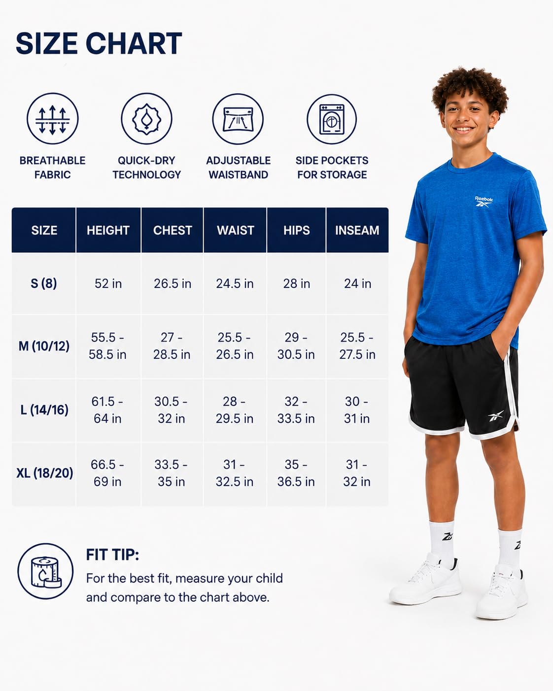 Reebok Jungen Shirts – 2er-Pack Active Performance Dry Fit T-Shirts für Jungen – Athletic Training Tops für Kinder (8–20)