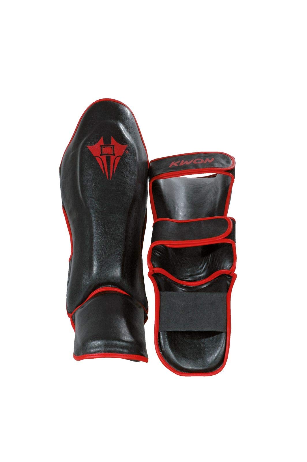 Kwon Contender Espinilleras Profesional de cuero sintetica - negro-rojo, Talla:XL