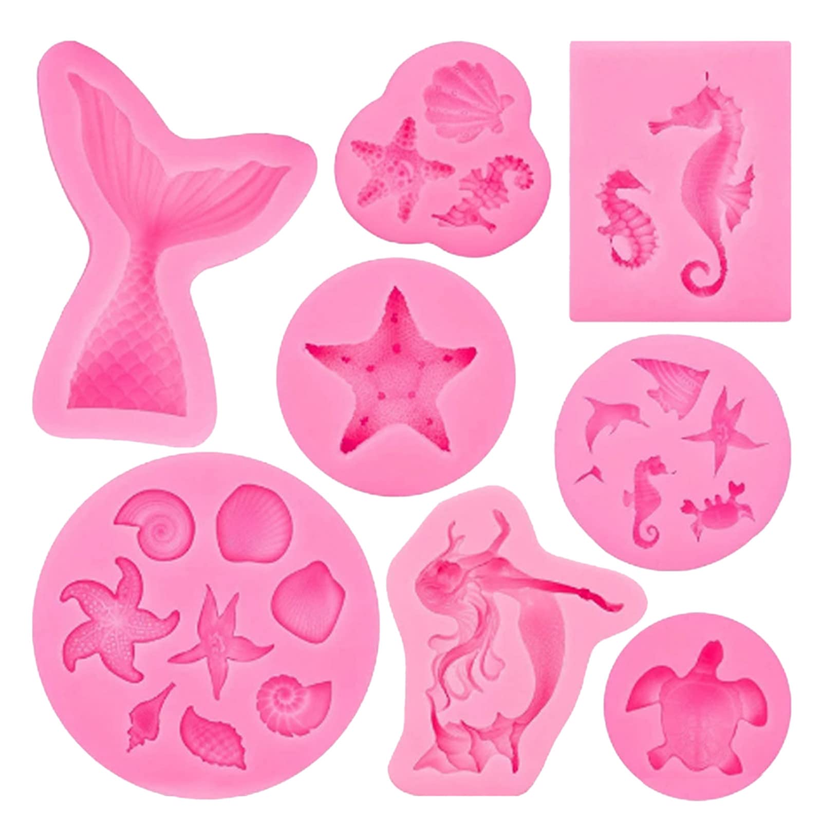 Tsophreniq 8 PCS Silicone Fondant Molds Cake Decorating Tools Fish Theme Soap Making Supplies Flexible Sugarcraft
