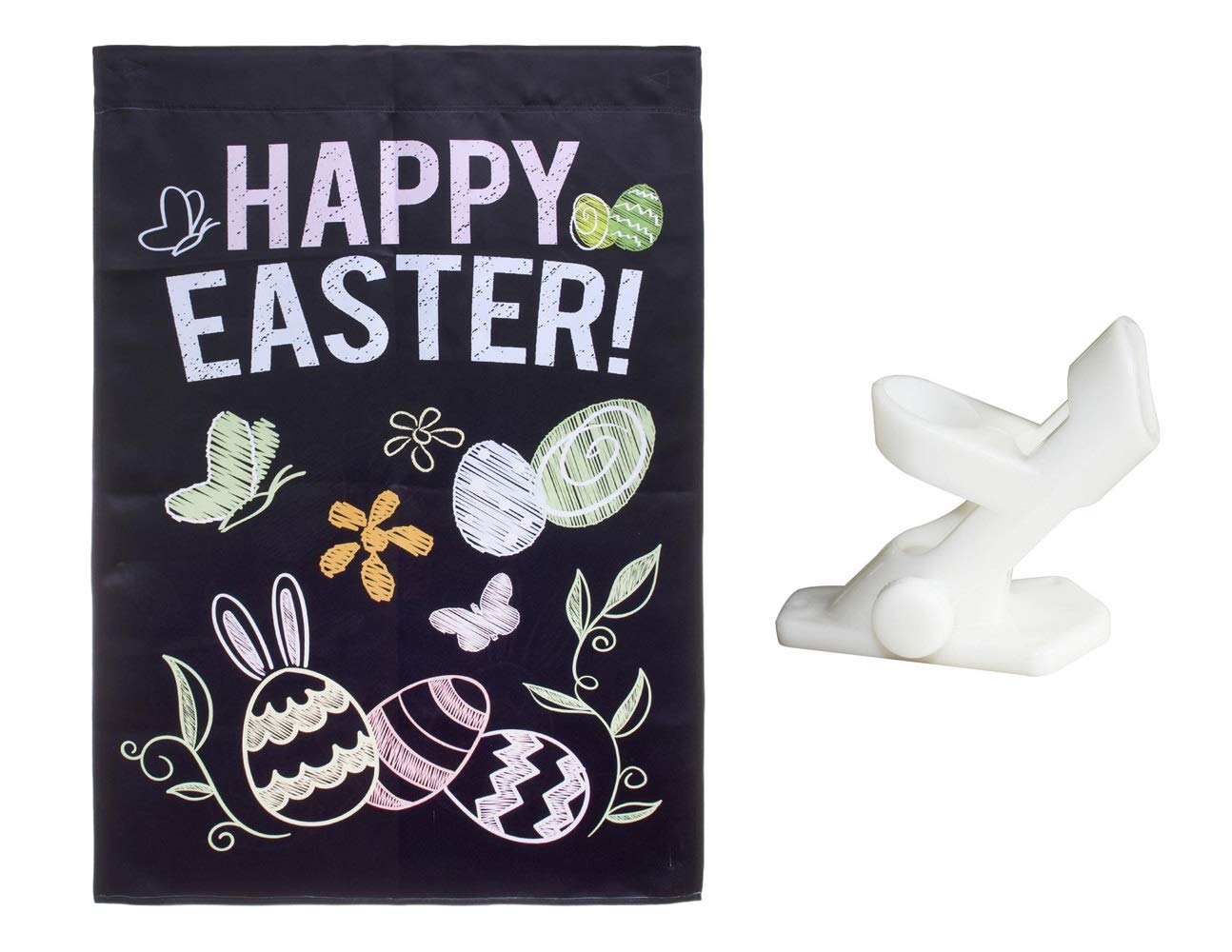 RLT-Home Easter House Flag, 28 x 40 Inches, Double Sided, and Flag Pole Holder Bracket - Bundle (Easter Chalkboard)