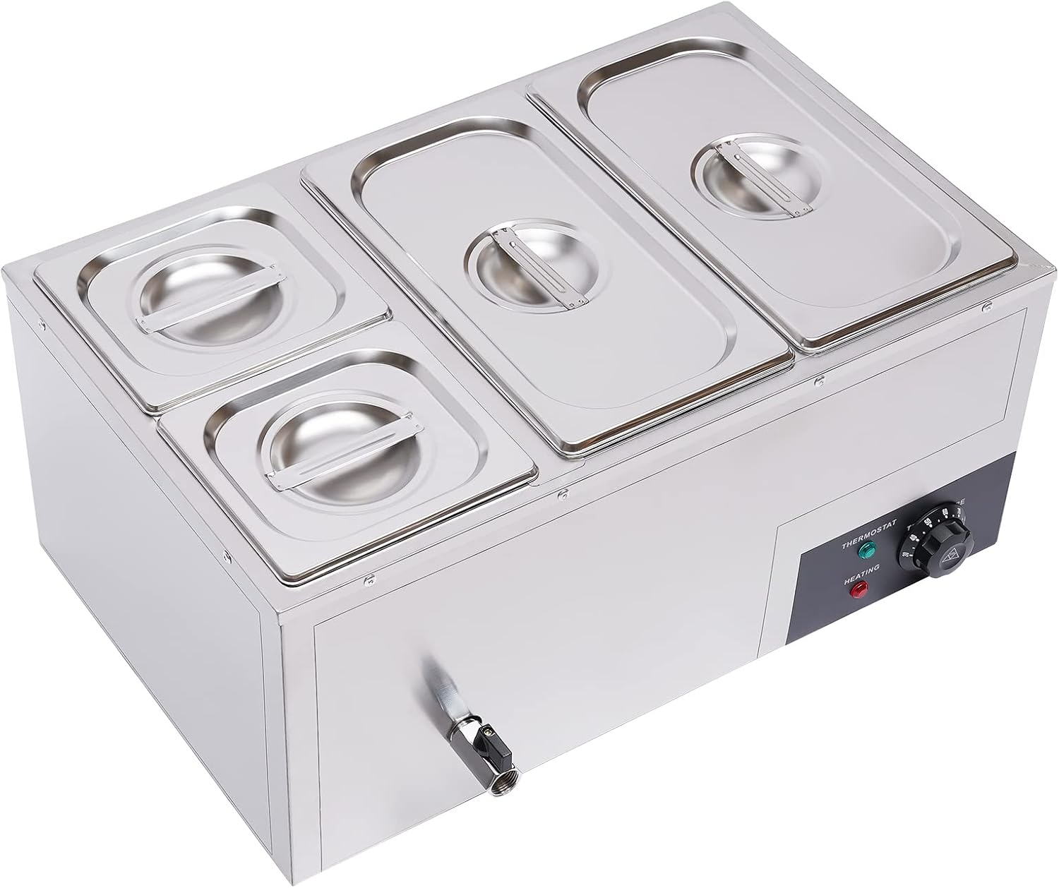 Calentador de sopa de alimentos de 110 V, 4 sartenes, mesa de acero inoxidable de grado alimenticio, encimera comercial, cafetería de buffet,