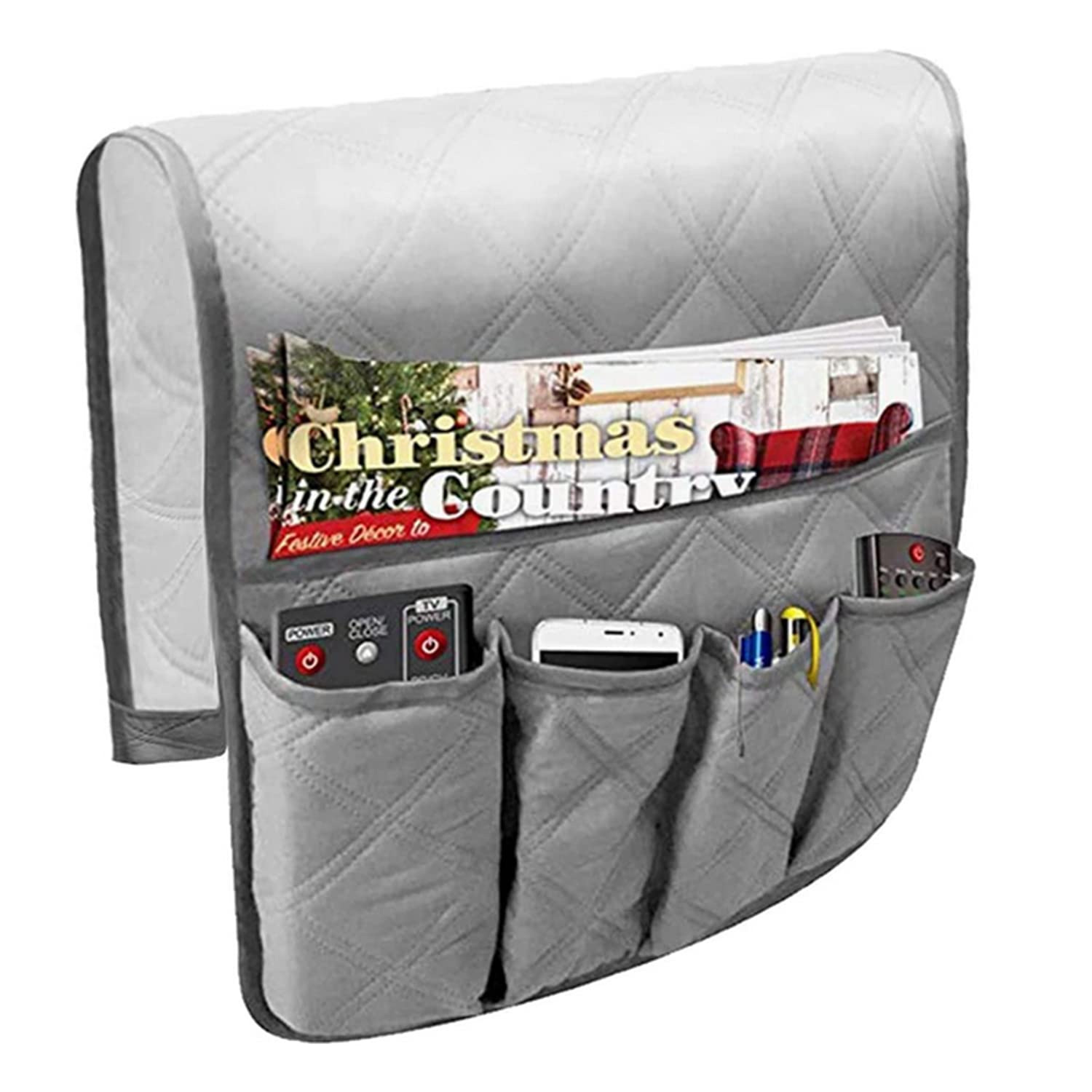 SKEIDO Sofa Armrest Organizer With 5 Pockets And Cup Holder Tray Couch Armchair Hanging Storage Bag For TV Remote Control Cellphone