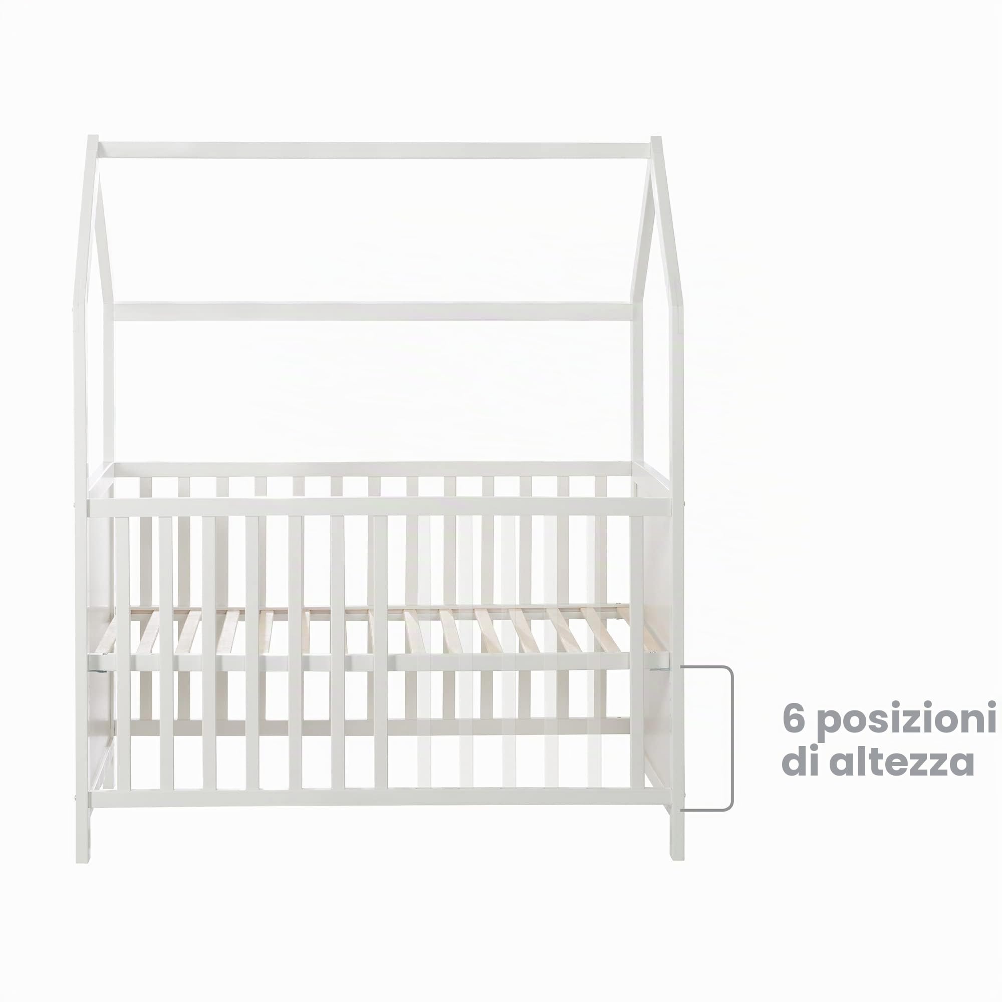 roba Lettino a Forma di Casa 60 x 120 cm - Certificato FSC - Culla Co-sleeping - Regolazione in 6 Altezze Diverse - Trasformabile - Legno Laccato Grigio