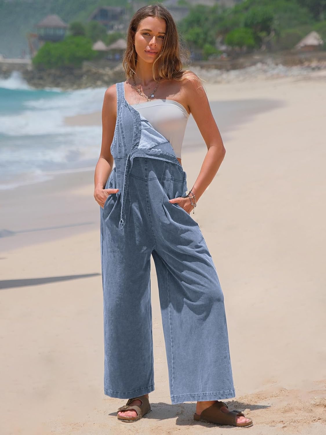 EXLURA Women Fall Overalls Denim Loose Fit Wide Leg Bib Jumpsuits Casual Adjustable Baggy Jeans Romper with Pockets 2025 - Image 5