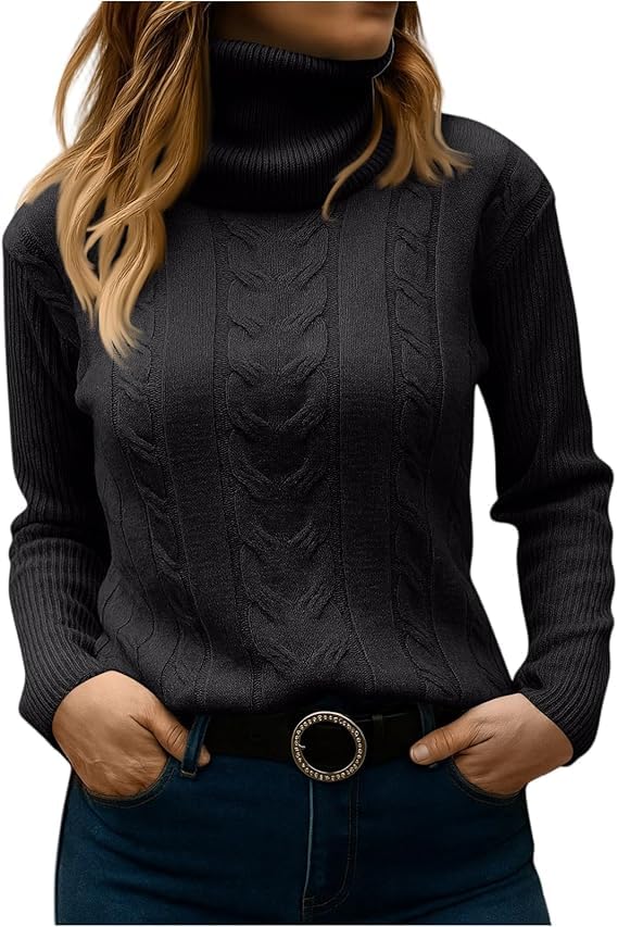 Womens Cable Knit Turtleneck Sweaters 2026 Winter Warm Long Sleeve Pullover Fall Outfits Casual Jumper Tops