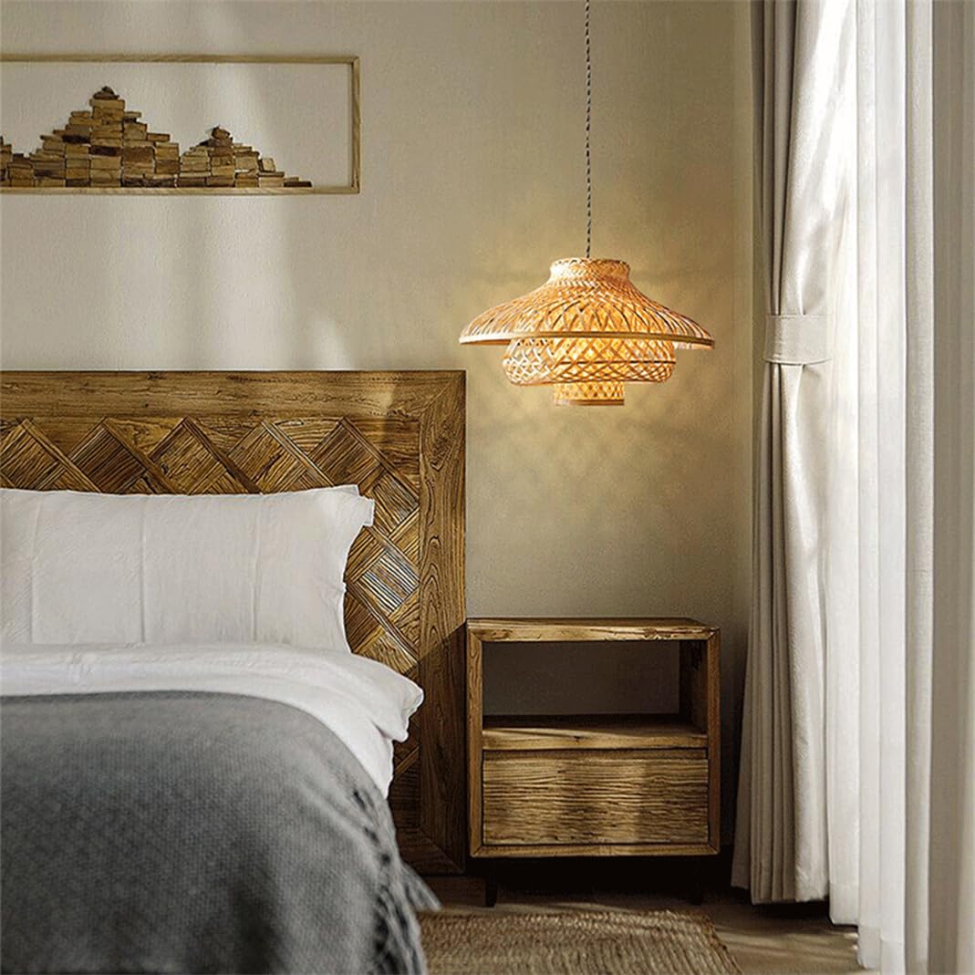 Illuminazione per Sala da Pranzo in Corda Intrecciata Lampadari A Forma di Nido D'uccello in Stile Vietnamita Lampade Pendenti in Vimini di bambù Intrecciato Strettamente
